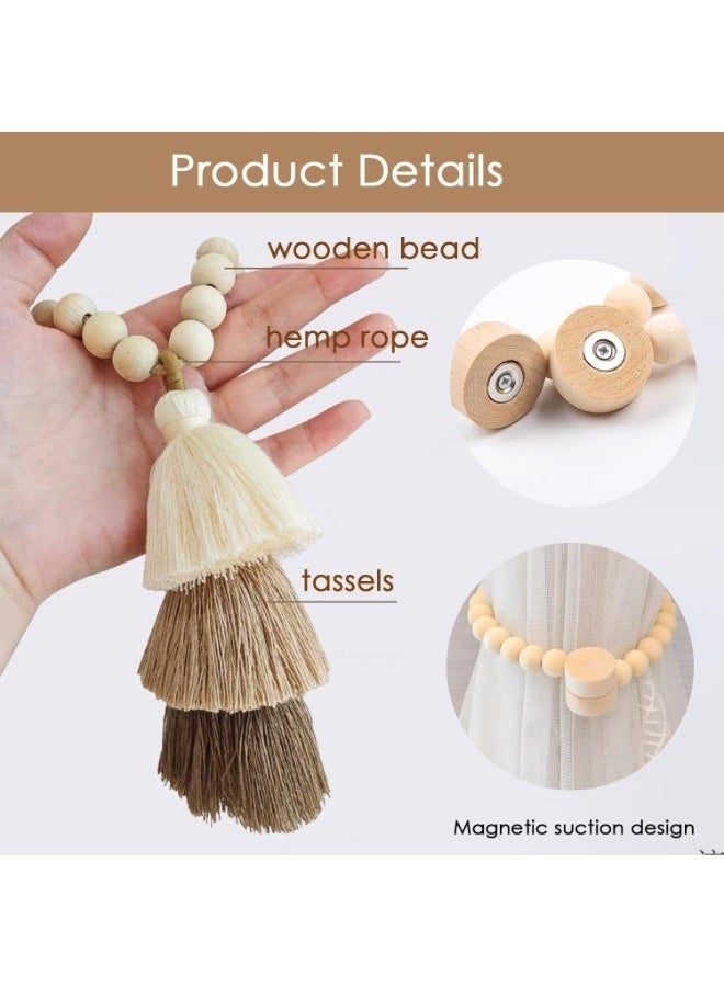 Bukela 2 Pack Curtain Tiebacks, Handmade Magnetic Wooden Bead Curtain Tiebacks, Simple Elegant Magnetic Tassel Curtain Tie Backs, Accessories Wall Decoration - Image 4